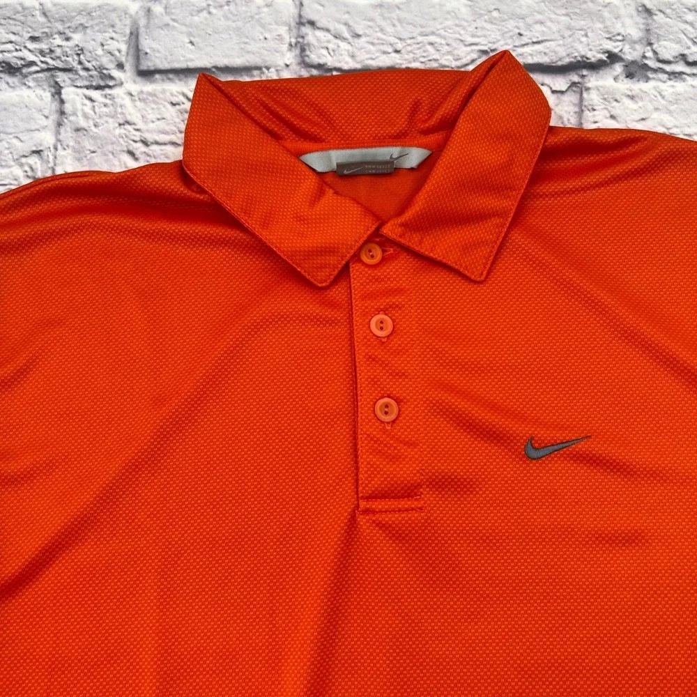 Nike Mens Orange Short Sleeve Polo Shirt Large Golf Athletic Casual
